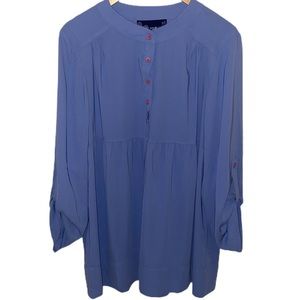 Susan Graver Style Blue Roll Sleeve Top Large